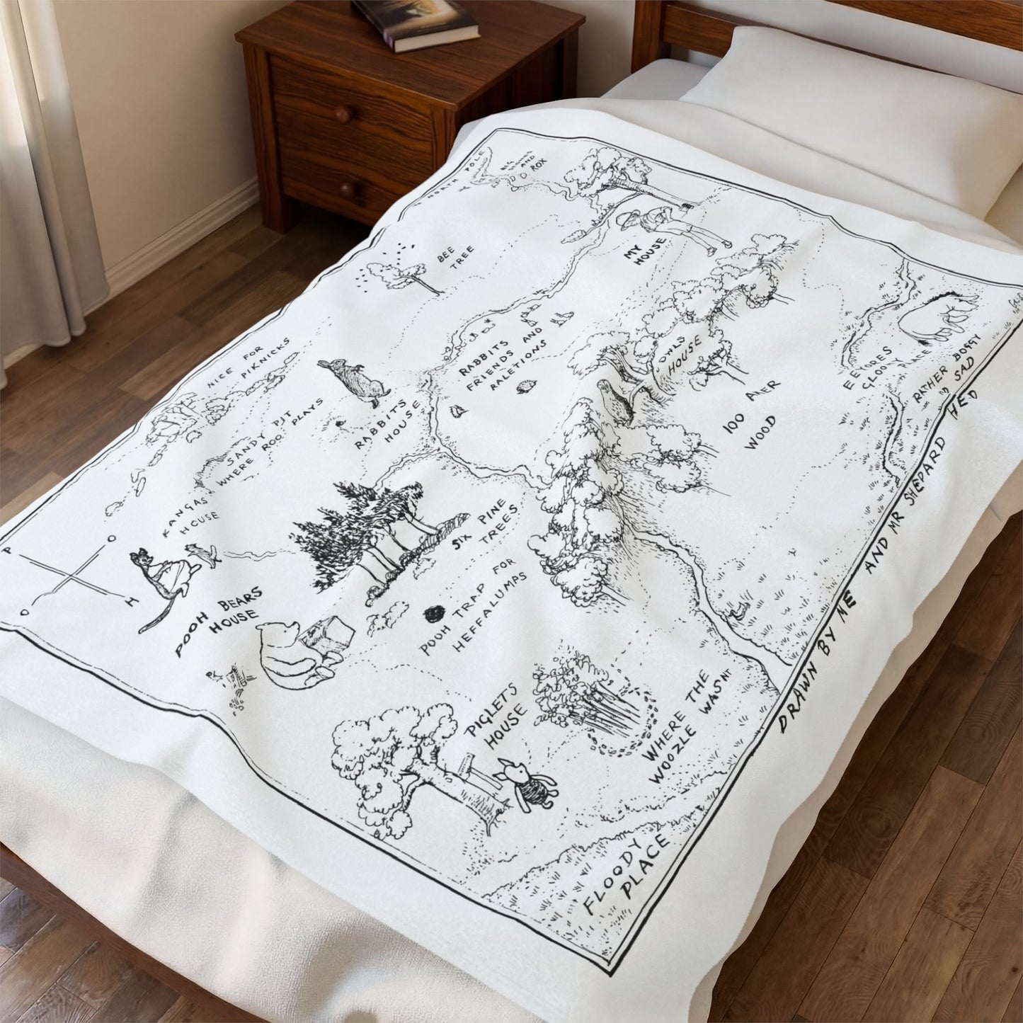 100 Acre Wood Blanket – Classic Storybook Map (Black & White)