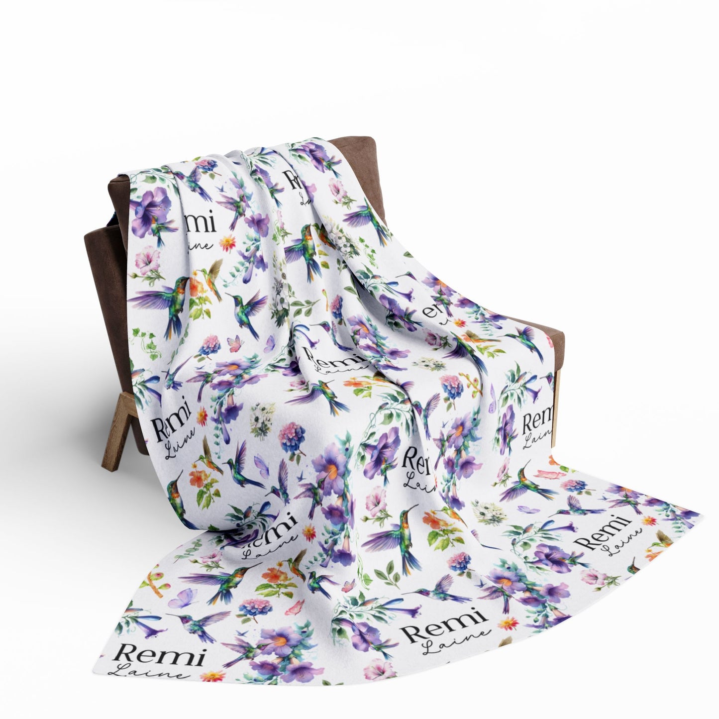 Personalized Hummingbirds and Watercolor Florals in Purple