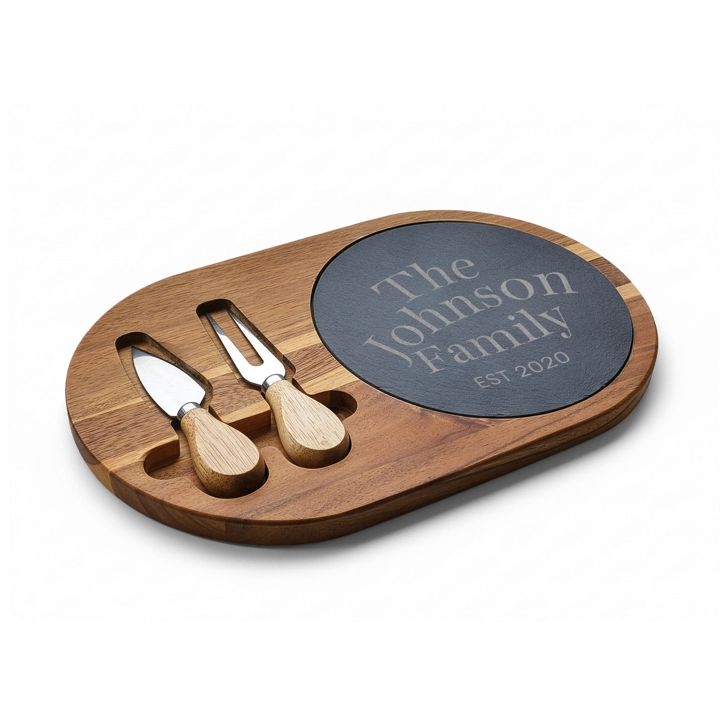 Engraved “The _______ Family/EST Date | Slate/Acacia Wood Charcuterie Board