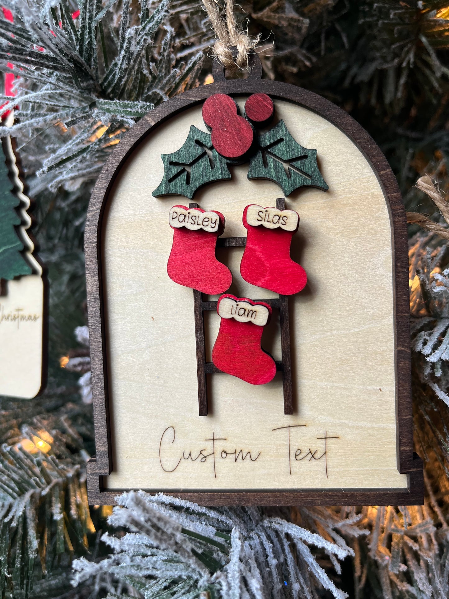 Personalized Stockings on Blanket Ladder with Mistletoe