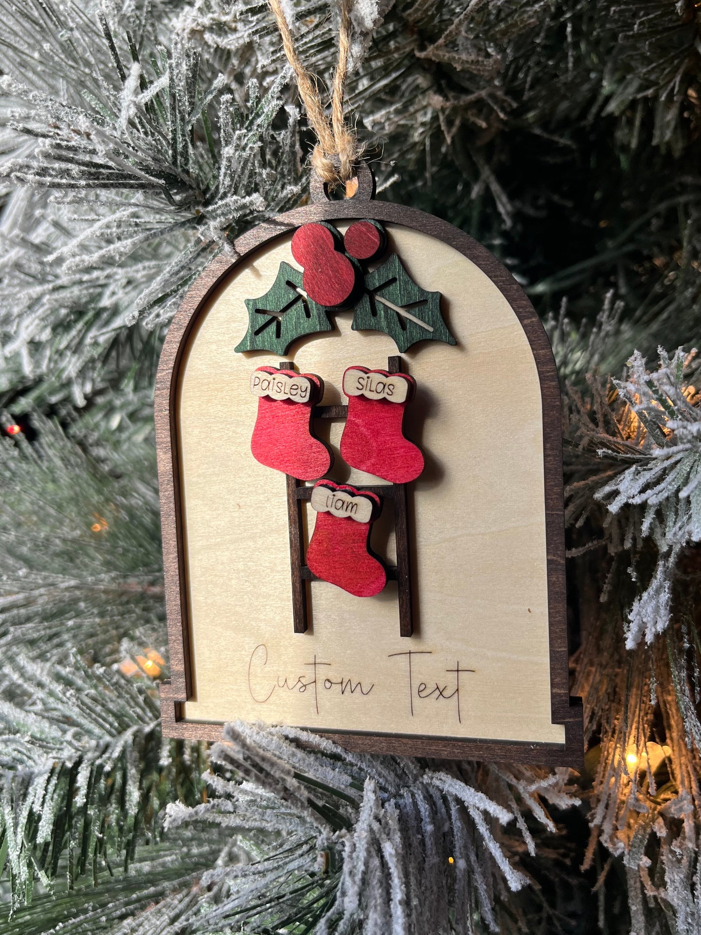 Personalized Stockings on Blanket Ladder with Mistletoe