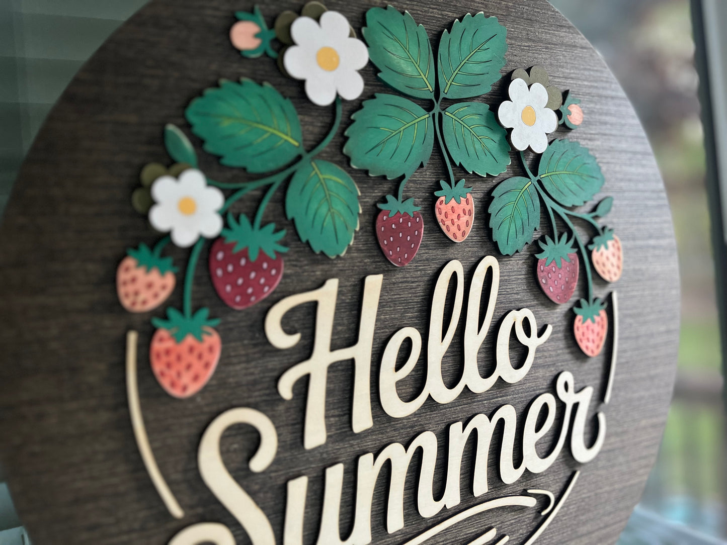 15” Hello Summer Strawberry 3D Wood Door Sign DIY Kit | Paint It Yourself Farmhouse Craft Kit