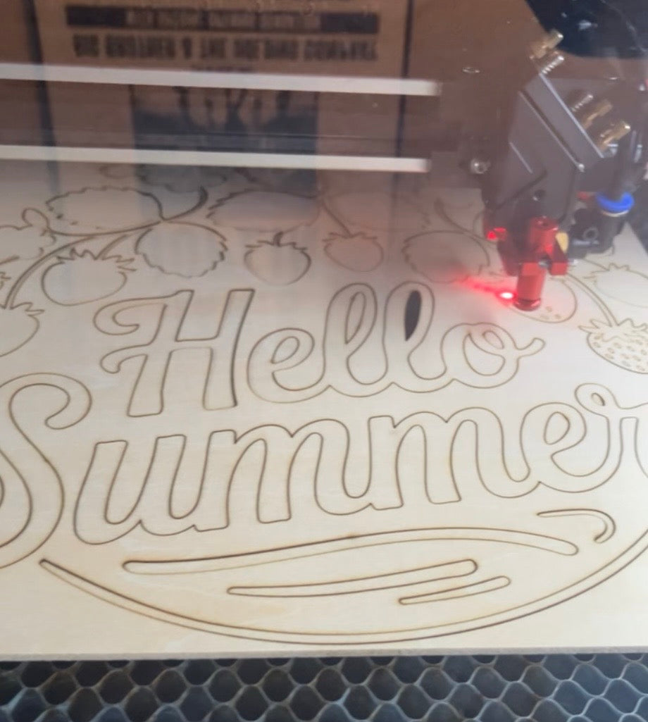 15” Hello Summer Strawberry 3D Wood Door Sign DIY Kit | Paint It Yourself Farmhouse Craft Kit