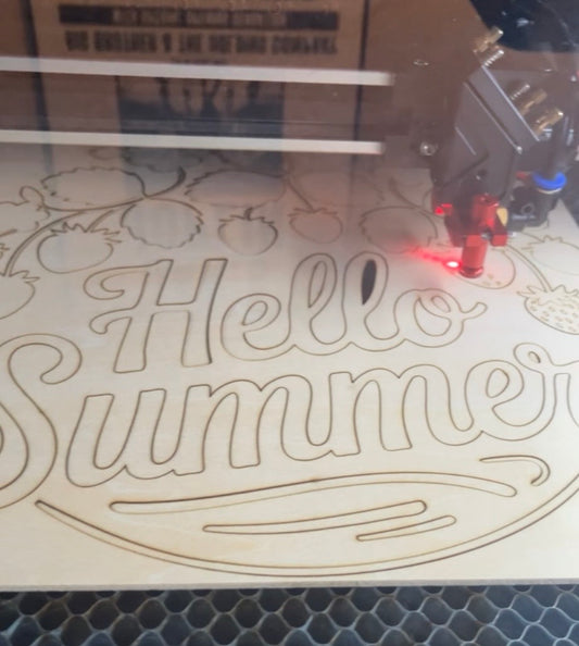 15” Hello Summer Strawberry 3D Wood Door Sign DIY Kit | Paint It Yourself Farmhouse Craft Kit