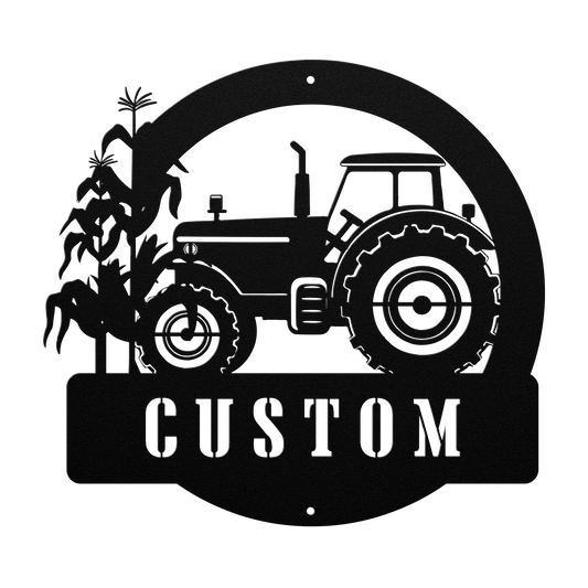 Personalized Tractor & Corn Stalks Metal Sign – A Rustic Touch for Your Farmhouse