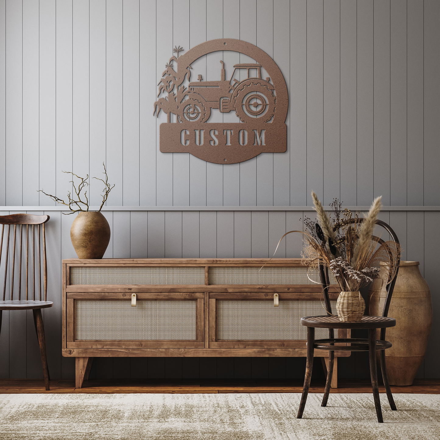 Personalized Tractor & Corn Stalks Metal Sign – A Rustic Touch for Your Farmhouse