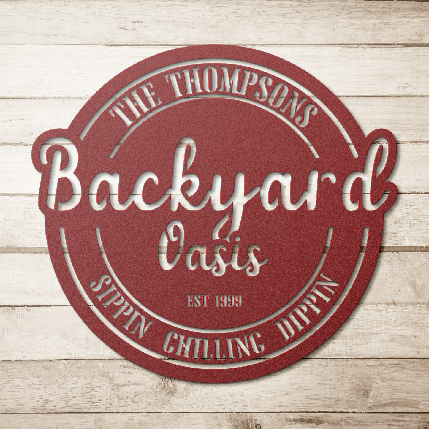 Personalized_Backyard_Oasis_Metal_Sign_w_Red_Simple_Wood_BKGD_Mockup.png