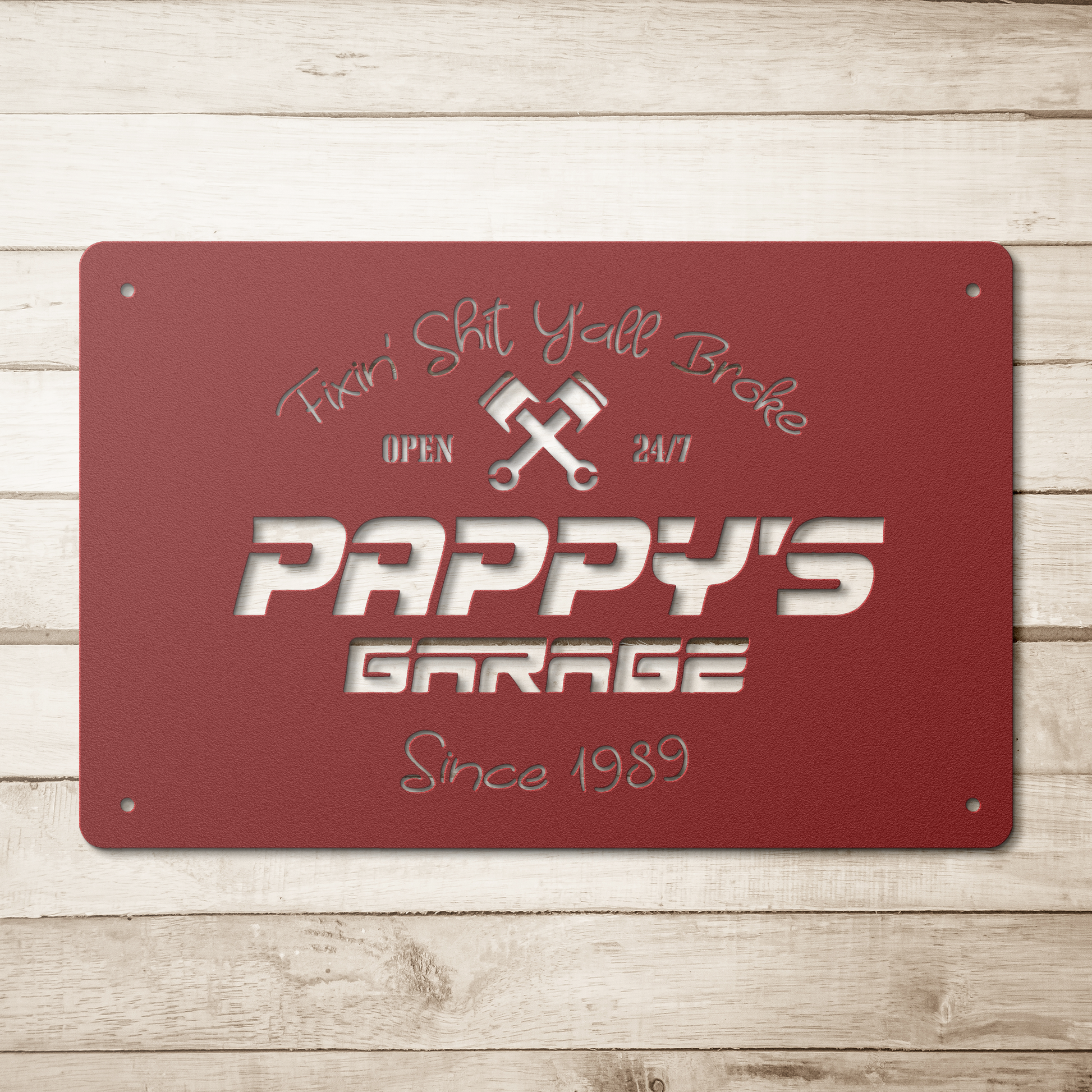 Personalized_Metal_Garage_Sign__Fi_Red_Simple_Wood_BKGD_Mockup.png