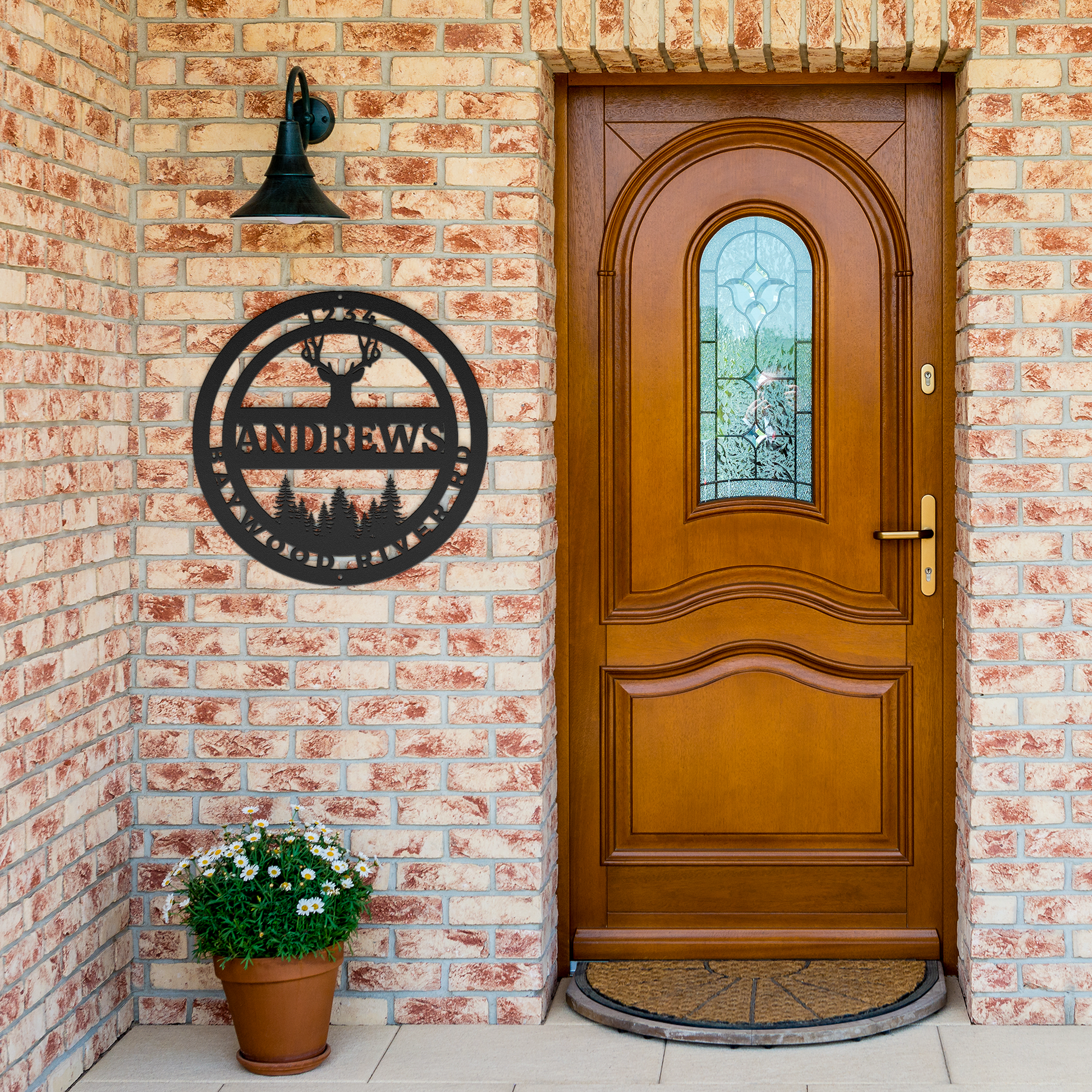 Personalized_deer__trees_rustic_metal_c_Black_Brick_Entrance_Mockup.png