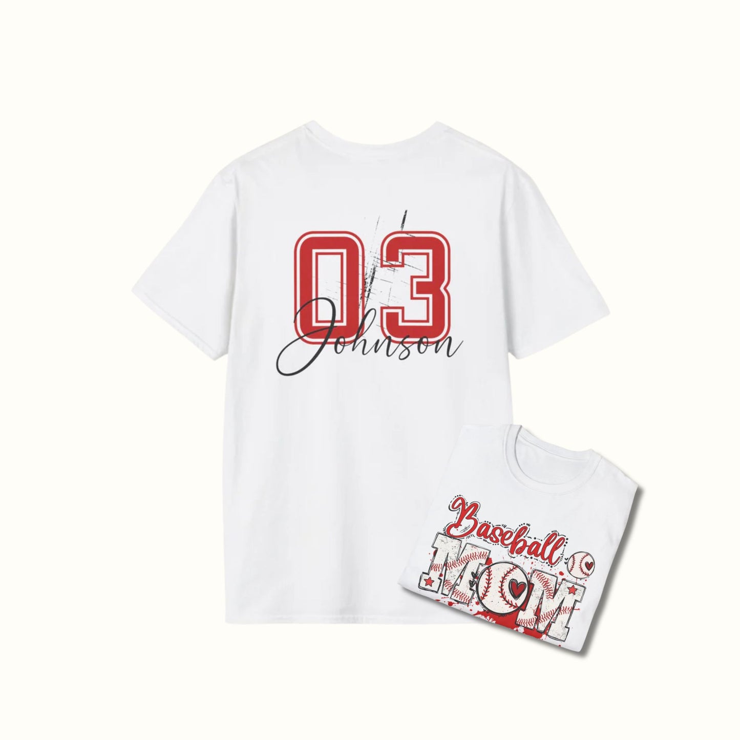 Grunge Baseball Mom T-Shirt – Personalized Jersey Number & Name Back