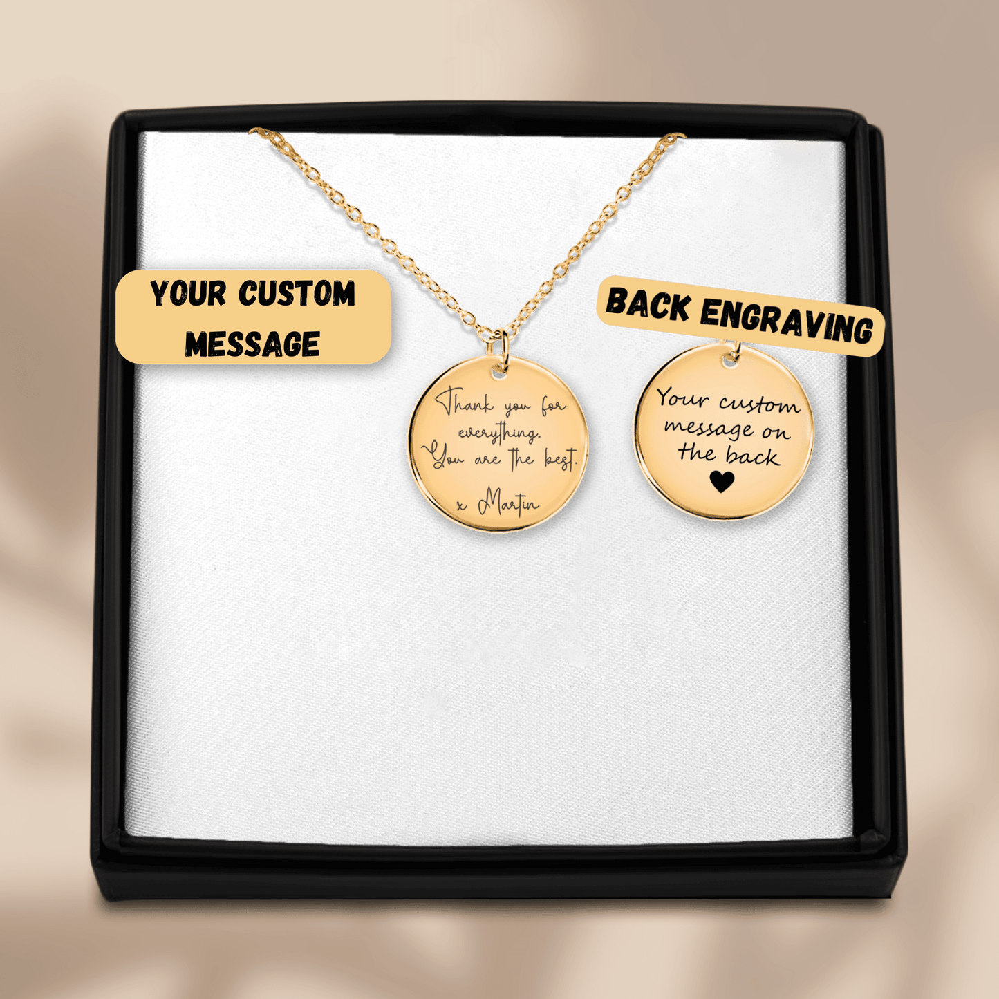 Custom Engraved Message Necklace With Optional Engraving On The Back.