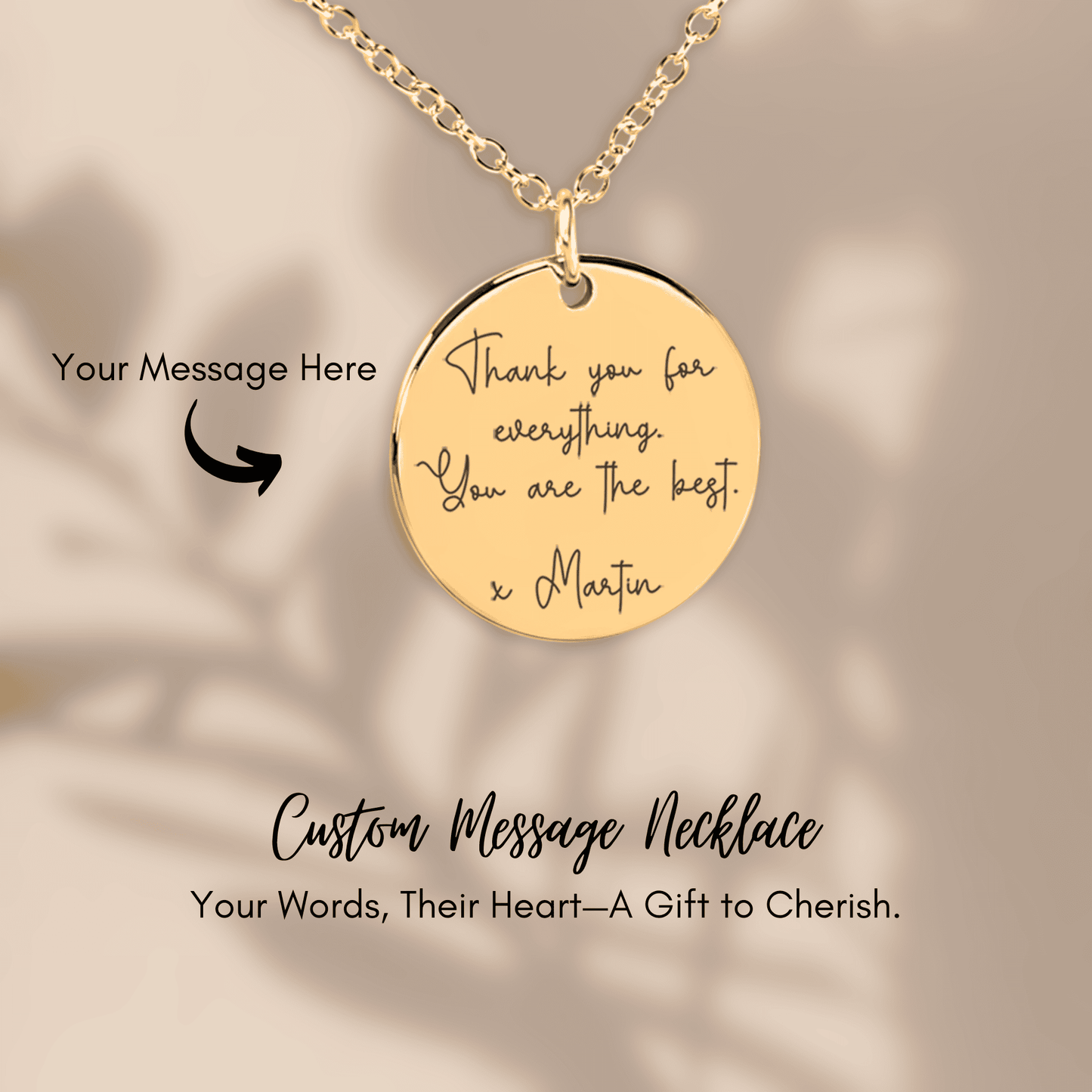 Custom Engraved Message Necklace With Optional Engraving On The Back.